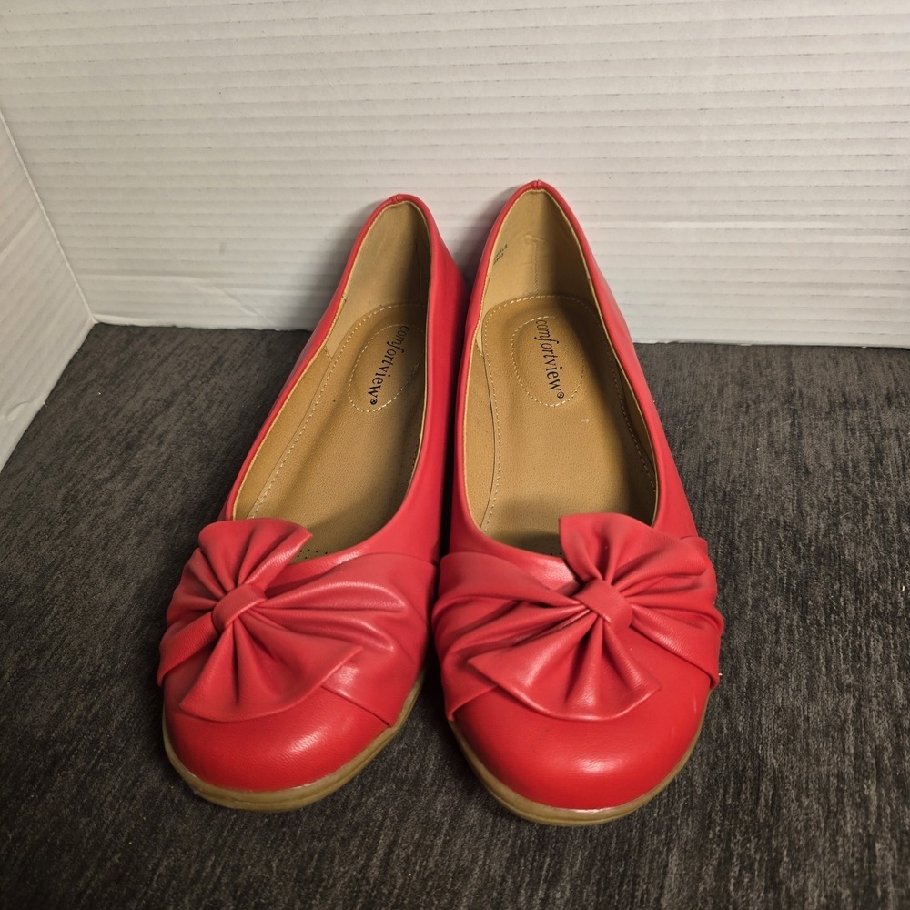 Comfortview The‎ Pamela Slip On Flat Womens Size 8M Red Bow Detail